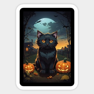 black cat and pumpkin Sticker